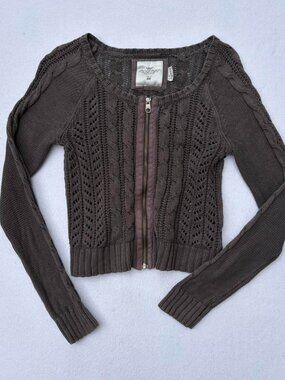 Vintage y2k L.O.G.G. H&M Gray Cable Knit Zip Sweater Sz M Twilight Bella Swan
